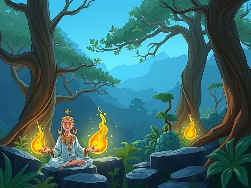 Spirit Quest Sacred Journey gameplay screenshot showing character in mystical forest